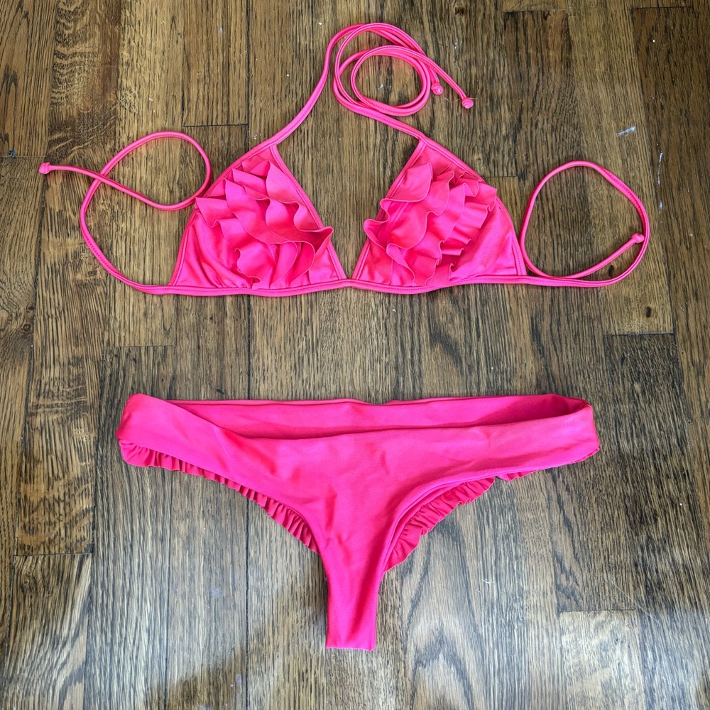 Pink Cheeky Ruffled Bikini Set Luli Fama Miami